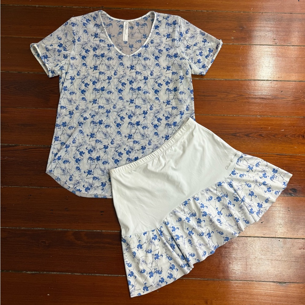 Denise Cronwall Floral Activewear Pickleball Mesh Top and Skort Set Sz M/L 🧡🍄